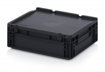 ESD Antistatic Euro Container Boxes with hinged lid - 40 x 30 x 13,5 cm (L x W x H) - 666 ESD ED 43/12 HG